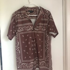 PacSun Men's Casual Brown Paisley Shirt